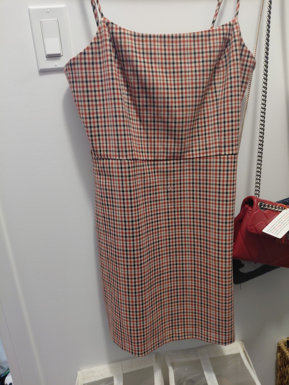 Wilfred Checked Spaghetti-Strap Midi Dress in Red, Black, Cream